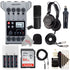 Zoom PodTrak P4 Multitrack Podcast Recorder + Mic Pack Accessory Bundle