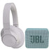 JBL Tune 760NC Noise-Canceling Wireless Over-Ear Headphones (White) with JBL Go 2 Wireless Waterproof Speaker Cyan